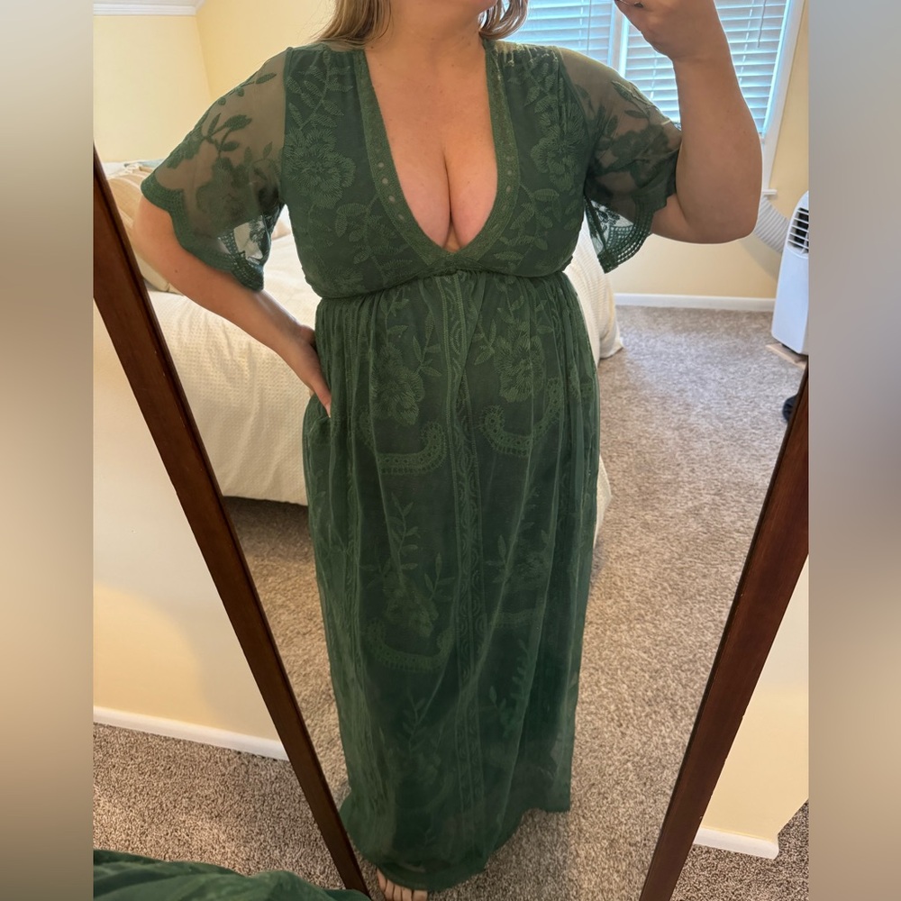 PinkBlush Teal Lace Mesh Overlay Maternity Maxi Dress
